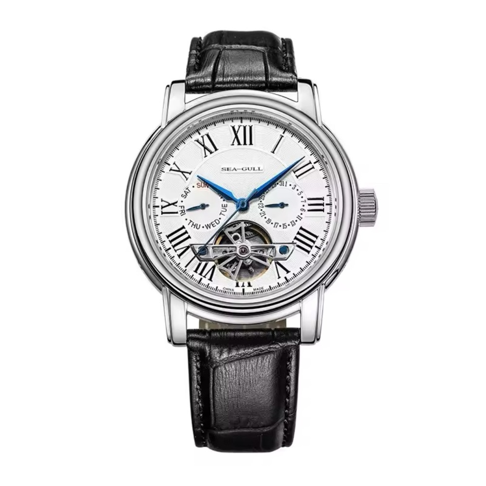 Seagull ST25 Steel Silver Roman Dial Black Strap Automatic Men’s Watch 819.624